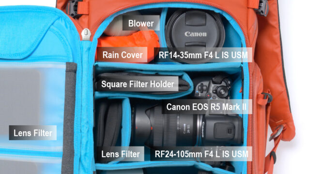 【機材収納例】テンジン 25L/30L 共通 ＋ Canon EOS R システム