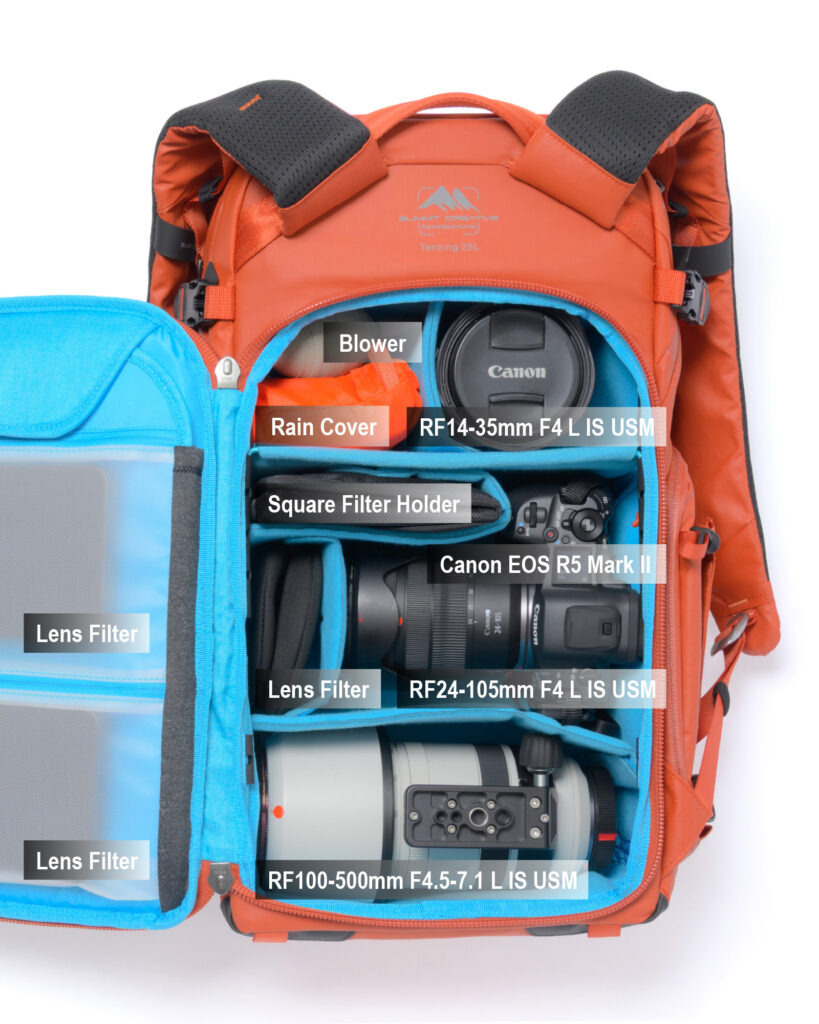 機材収納例】テンジン 25L/30L 共通 ＋ Canon EOS R システム