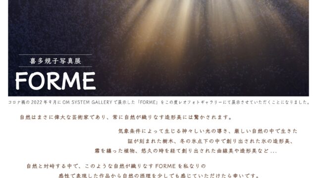 【イベント情報】11/1～ 写真家 喜多 規子氏写真展＆トークセミナー 開催のお知らせ